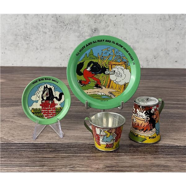 Ohio Art Tin Litho Three Little Pigs Dish Set