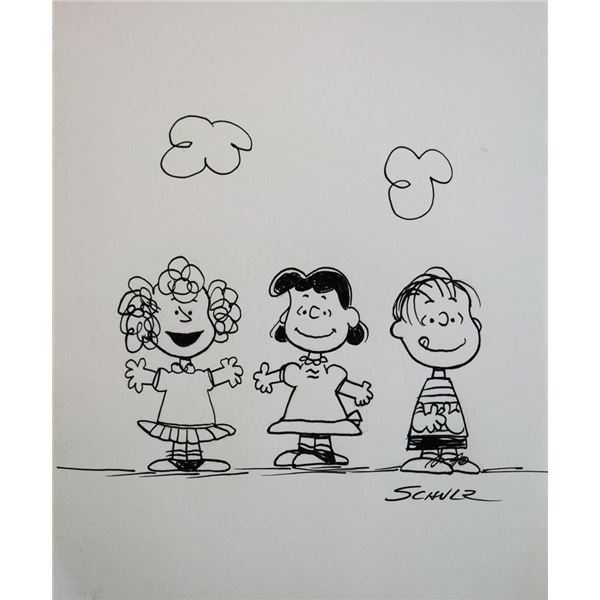 Peanuts Charles Schulz signed cartoon sketch