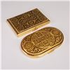 Image 1 : 2pc Compact Mirror Case Set Ornate Gold Tone Design with Two Mirrors Each
