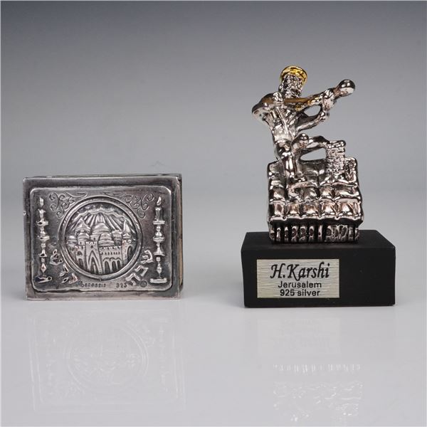 2pc Judaica Sterling Silver H. Karshi  Figurine & Abecossis Matchbox Holder