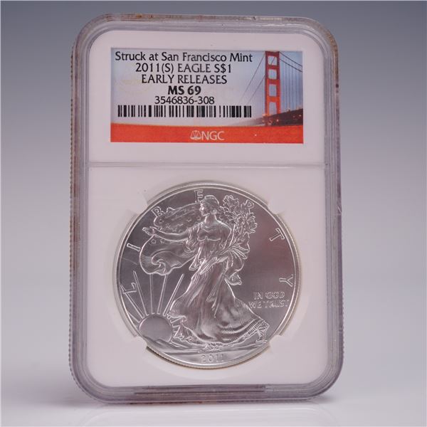 2011 (S) American Silver Eagle Early Release Dollar Coin NGC Graded MS 69