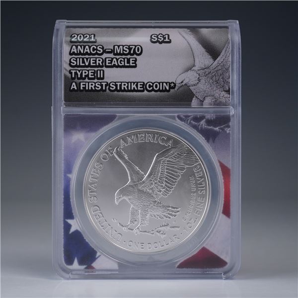 2021-W US 1oz Silver Eagle (T-2) ANACS MS70 First Strike Burnished
