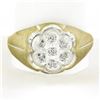 Image 7 : Men's 10K Two Tone Gold 0.10 ctw Single Prong Diamond Matte Finish Cluster Ring