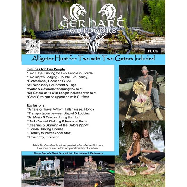 FLORIDA DOUBLE GATOR HUNT FOR 2 DAY / 2 HUNTERS