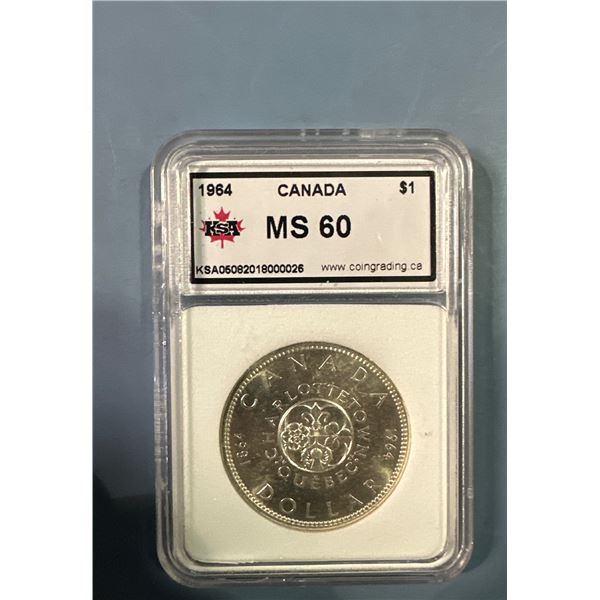 1964 Canada $1 Silver Dollar KSA MS 60