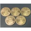 Image 1 : Lot of 5 - 2004 American Eagle 1oz Silver Dollars