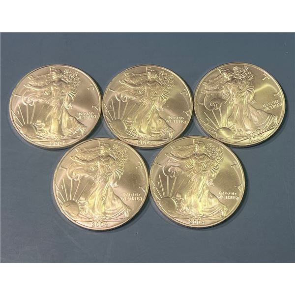 Lot of 5 - 2004 American Eagle 1oz Silver Dollars