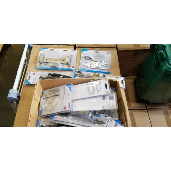 BOX OF NEW GATE PULLS AND HINGES