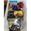 Image 1 : 2 TRAYS OF CHARGERS AND INFLATORS, PLUS WEATHER WIND SHEILD COVER