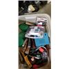 Image 3 : TOTE OF ASSORTED TOOLS AND SHOP SUPPLY INCL;UDING BATTERY CHARGER, JUMPER CABLES HAND TOOLS AND MORE