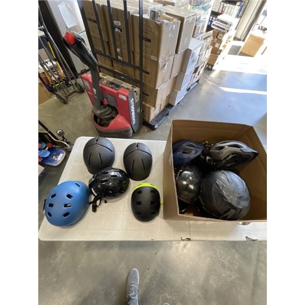 LARGE LOT OF SPORTS HELMETS, SNOW AND BIKE