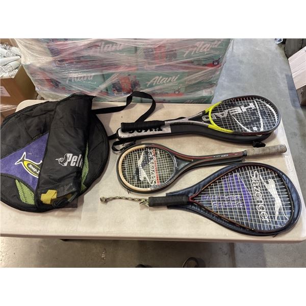 RACKETS, PELICAN COVER, AND BEACH MAT