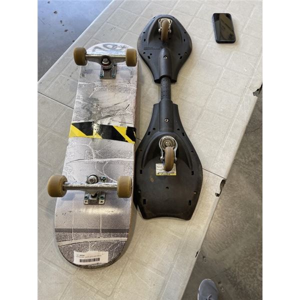 SKATEBOARD, SKATE DECK AND RAZOR RIPSTICK