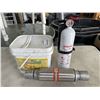 Image 1 : JERRY CAN, EXTINGUSHER, FLEXIBLE EXHAUST VENT. FAN AND BUCKET OF NAILS