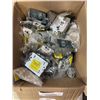 Image 1 : BOX OF NEW METAL INSERT ADAPTERS, COPPER COUPLINGS GANG DEVICE BOXES AND MORE