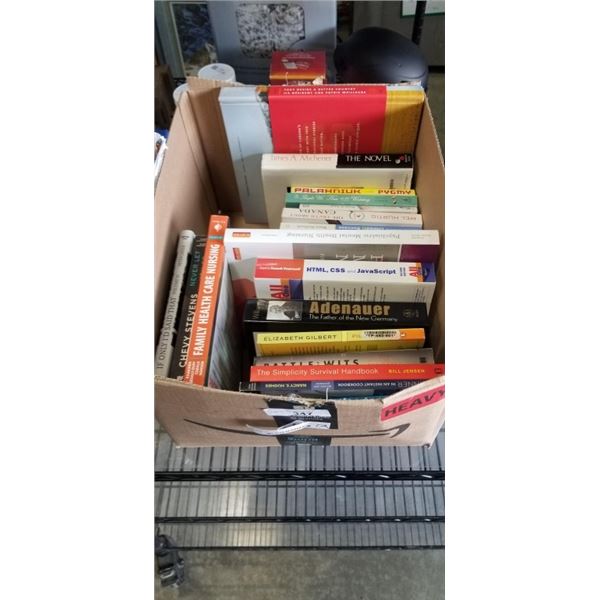 BOX OF ASSORTED NEW BOOKS, HARD AND SOFT COVER, NOVELS AND LEARNING BASED