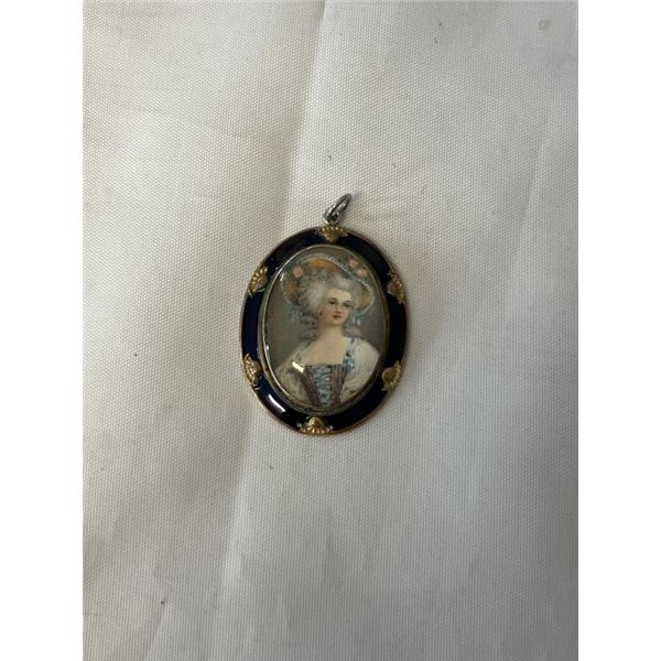 VINTAGE HAND PAINTED PORTRAIT PENDANT MARKED CORO