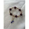 Image 1 : VINTAGE GOLD AND ENAMEL GARNETS STONE BEADS W/ ROSE QUARTZ LINKS BRACELET W/ 2 DANGLE CHARMS