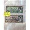 Image 1 : 2 CANADIAN 1954 BILLS FIRST YEAR QUEEN ELIZABETH II PICTURE ON BILLS $1 AND $10