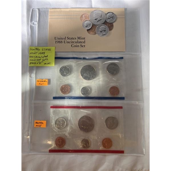 UNITED STATES MINT 1988 UNCIRCULATED COIN SET WITH BOTH MINTS D+P MINTS