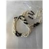 Image 3 : TRIPLE STRAND CULTURED FRESH WATER PEARLS W/ BLACK ONYX BEADS TWISTED NECKLACE