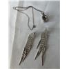 Image 3 : SILVER CHOKER BIB NECKLACE W/ PENDANT, CHANDELIER DANGLE EARRINGS AND CHAIN NECKLACE WITH PENDANT