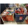 Image 1 : TOTE AND BOX OF ASSORTED CHRISTMAS DECOR AND GIFT BAGS ETC