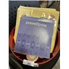 Image 2 : RED METAL BIN WITH NEW HOT PLATES, WEDGWOD PLATES, CANDLES ETC