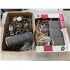 Image 3 : TRAY OF ASSORTED HARWARE AND RCA HOME STEREO SPEAKER SET