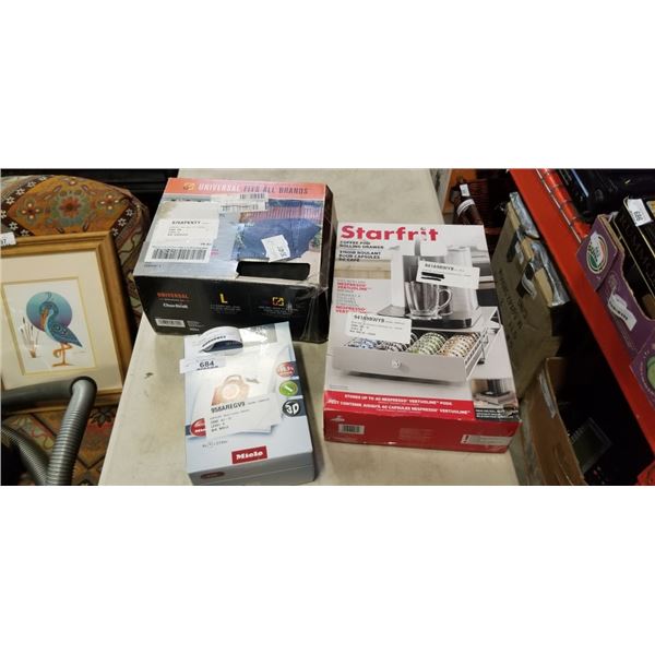 CHAR-BROIL BBQ COVER, MIELE VACUUM BAGS, AND NESPRESSO COFFEE POD ROLLING DRAWER