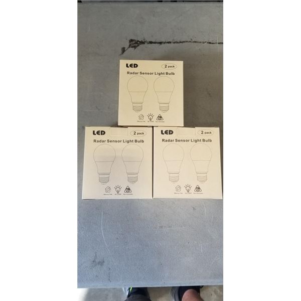 3 NEW 2PACKS OF LED RADAR SENSING LIGHT BULBS, 6 BULBS TOTAL