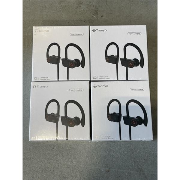 4 NEW PAIRS OF TRANYA X2 BLUETOOTH SPORT EARBUDS, TYPE C CHARGING