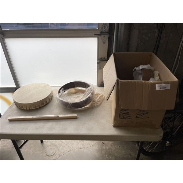 LEATHER HYDE DRUM AND DRUM MAKING RINGS ETC