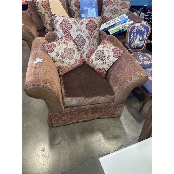 BROWN PILLOW BACK CHAIR WITH LEATHER ACCENTS