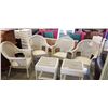 Image 1 : 4 WHITE WICKER PATIO CHAIRS AND 2 SIDE TABLES