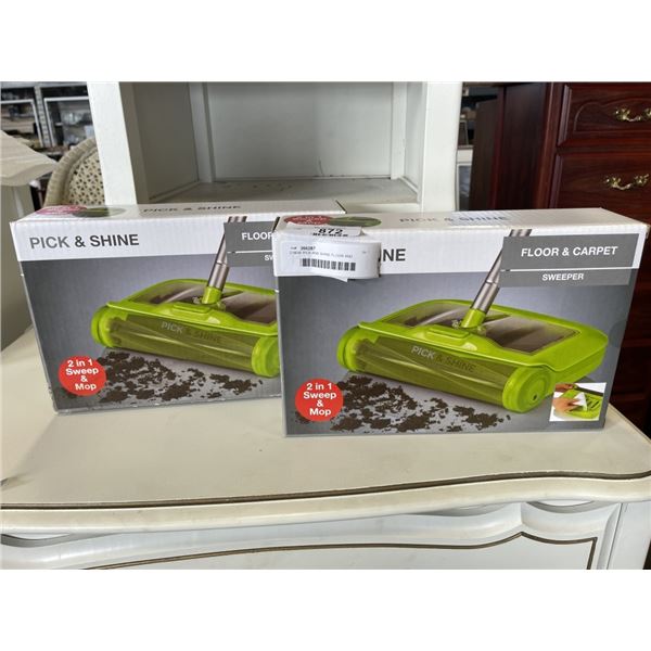 2 NEW PICK AND SHINE FLOOR AND CARPET SWEEPERS
