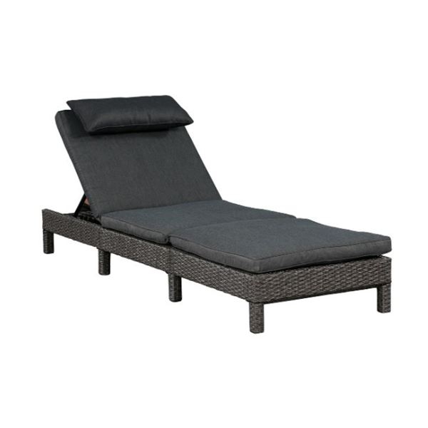 BRAND NEW PATIO FLARE 'LAURA' GREY SUN LOUNGER, WITH CUSHION AND NECK PILLOW, ADJUSTABLE, RETAIL $48