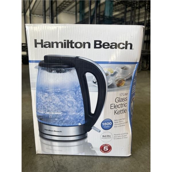 HAMILTON BEACH 1.7L GLASS ELECTRIC KETTLE - TESTED WORKING