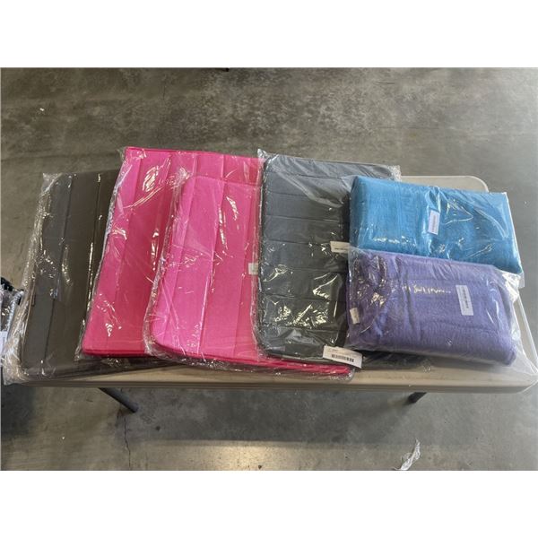 NEW BATH MATTS AND TOWELS, 2 28X56 INCH BATH TOWELS, 1 40X70 BEACH TOWEL, 2 23.5 X 35.5 SOFT FOAM BA