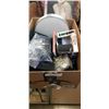 Image 1 : BOX OF LED LIGHT, SONY DVD PLAYER, HOSE NOZZLES, AIR COMPRESSOR AND MOWER