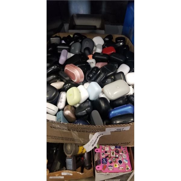 LARGE AMOUNT OF EMOPTY BLUETOOTH EARBUD CASES, MAJOR BRANDS INCLUDED