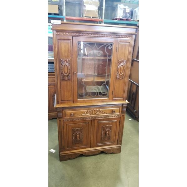 SOLID WOOD HUTCH W/ GLASS FRONT, 4 DOORS AND DRAWER