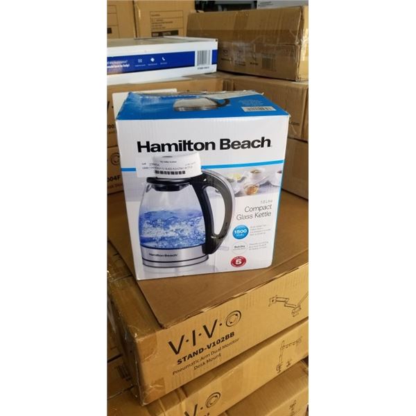 HAMILTON BEACH 1L GLASS ELECTRIC KETTLE - TESTED WORKING