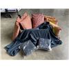 Image 1 : NEW CASE OF 9 OUTDOOR THROW PILLOWS WITH 3 NEW OUTDOOR  FLEECE BLANKETS TOTALL RETAIL OVER $250 6 SQ