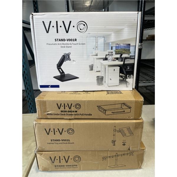 PNEUMATIC ARM MONITOR & TOUCH SCREEN DESK STAND WITH WHITE UNDER DESK DRAWER WITH PULL HANDLE LAPTOP