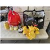 Image 1 : LOT OF BLACK AND YELLOW WRAPPING PAPER ROLLS, FABRIC, AND BAG OF RIBBON