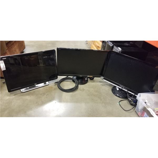 3 COMPUTER MONITORS, WORKING