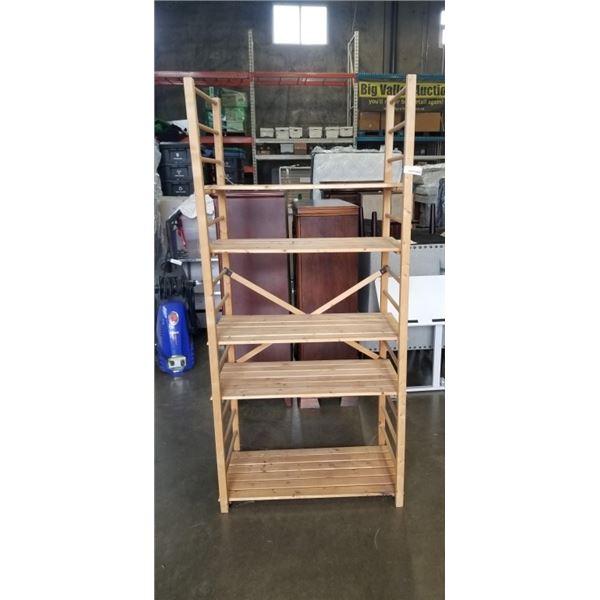 WOODEN SHELVING UNIT 35" WIDE BY 76" TALL