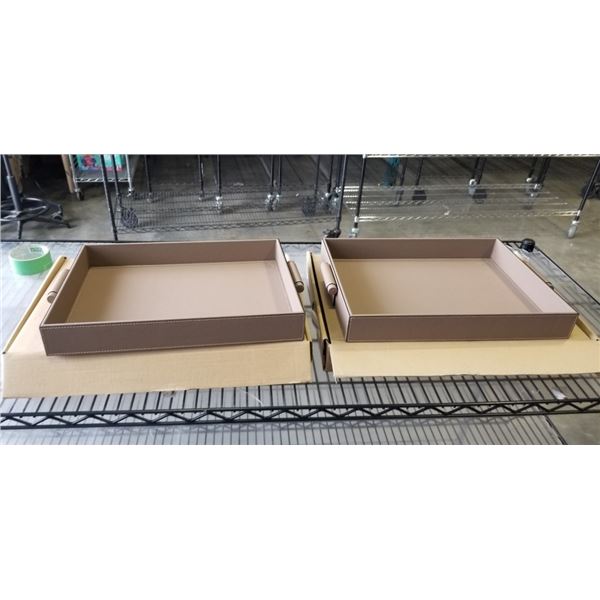2 NEW HANDMANDE LEATHER TRAYS