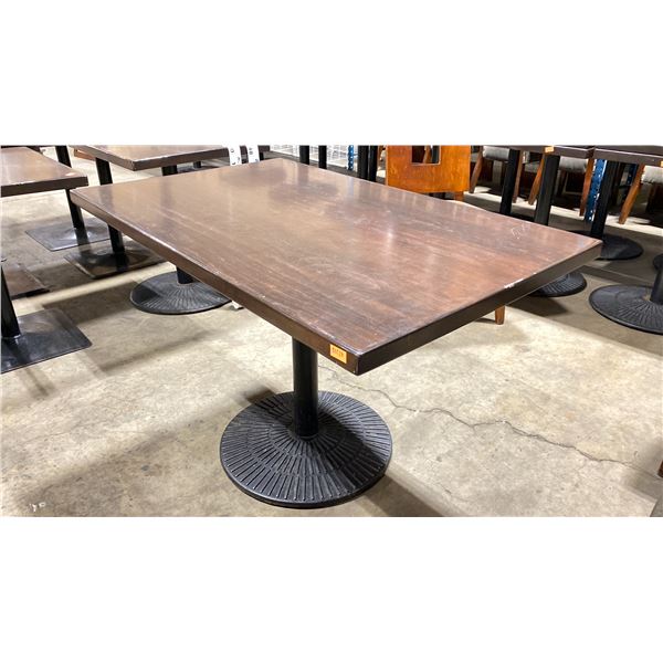 DARK WOOD 48"W X 30"D X 30"H BLACK METAL BASE RECTANGULAR COMMERCIAL RESTAURANT TABLE